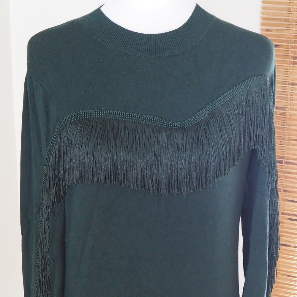 Ted Baker Aniebal Fringe Sweater‎ Jumper Women's Sz 1 US 4 Deep Green Western